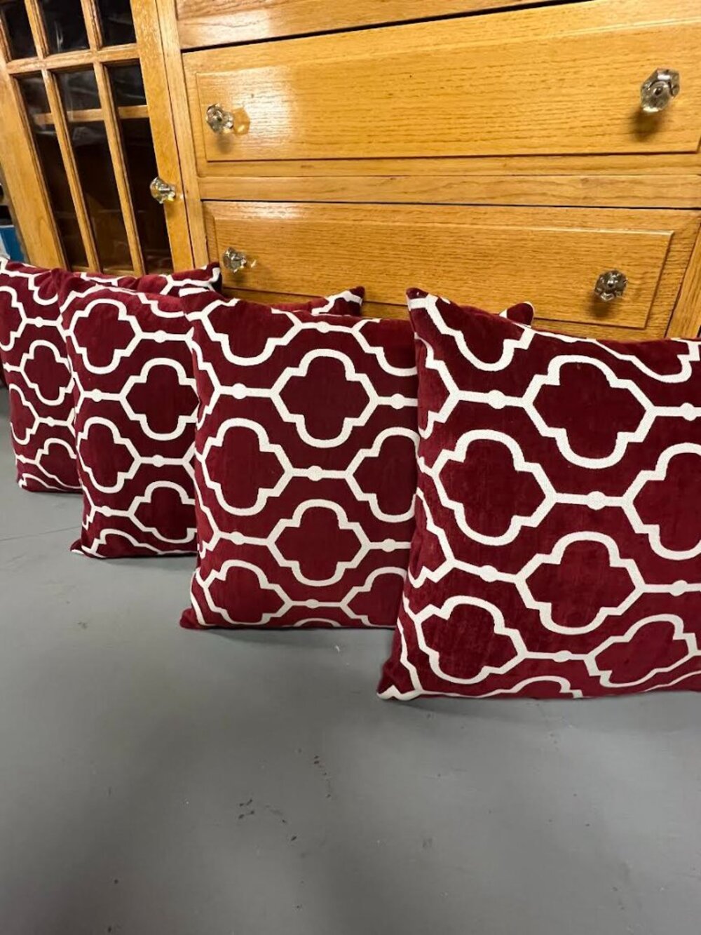 Set of Four Burgundy and White Accent Throw Pillows